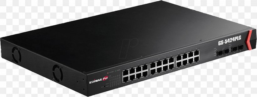 Small Form-factor Pluggable Transceiver Power Over Ethernet Network Switch Gigabit Ethernet Edimax 24-Port Gigabit PoE+ With 4 SFP Slots Web Smart Switch GS-5424PLG, PNG, 2953x1119px, 19inch Rack, Power Over Ethernet, Audio Receiver, Computer Accessory, Computer Component Download Free