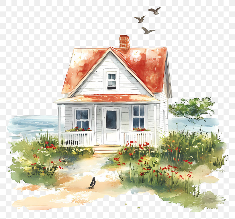Coastal Cottage - Small Cute Doodle House PNG