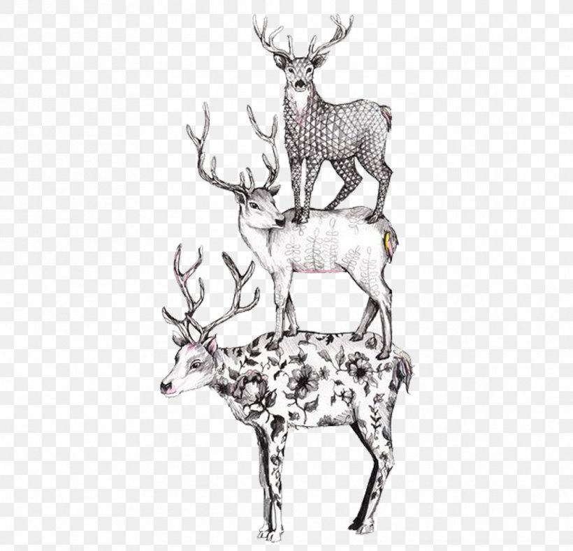 Deer Drawing Illustration, PNG, 1038x1000px, Deer, Antler, Art, Artist, Christmas Download Free