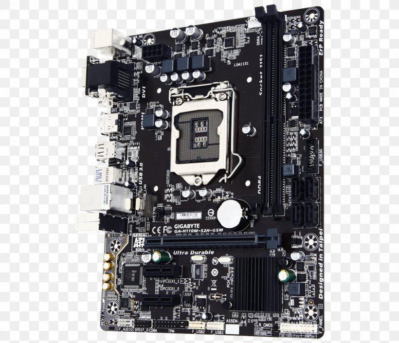 Intel GIGABYTE GA-H110M-S2H LGA 1151 MicroATX Motherboard, PNG, 1000x860px, Intel, Atx, Central Processing Unit, Computer Accessory, Computer Component Download Free