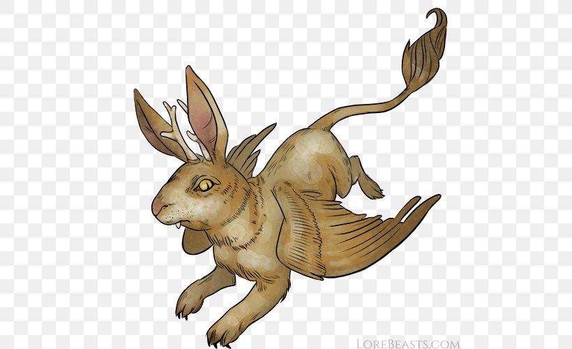 Rabbit Hare Wolpertinger Legendary Creature Folklore, PNG, 500x500px, Rabbit, Art, Carnivoran, Dog Like Mammal, Extinction Download Free