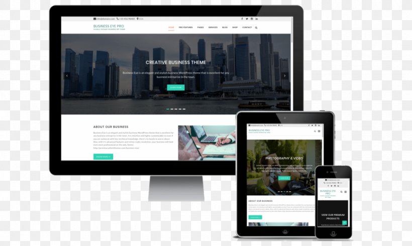 Template Responsive Web Design Computer Software WordPress Smartphone, PNG, 1024x612px, Template, Brand, Business, Communication, Communication Device Download Free