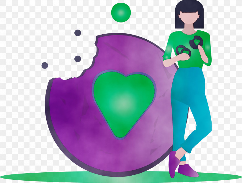 Green Purple Violet Cartoon Heart, PNG, 3000x2267px, Cookie, Animation, Cartoon, Girl, Green Download Free
