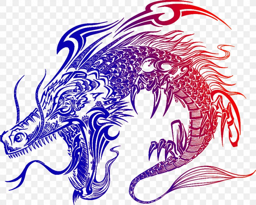 Dragon Tattoo Illustration, PNG, 930x746px, Dragon, Art, Drawing, Electric Blue, Fictional Character Download Free