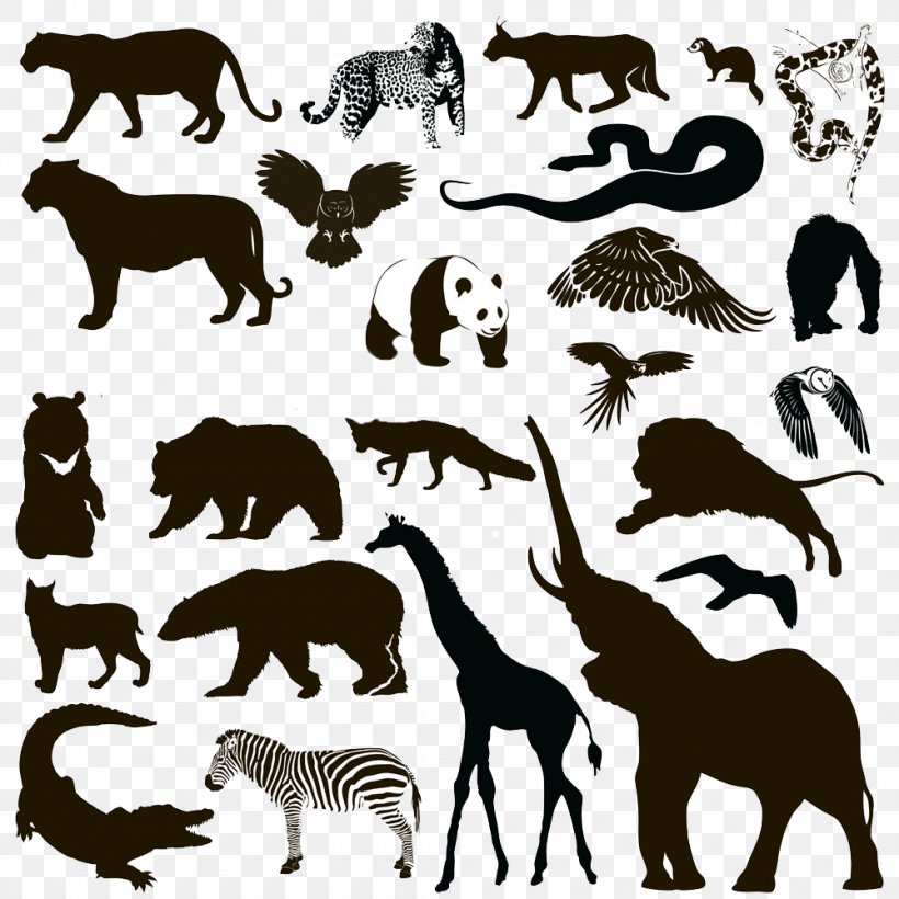 Silhouette Animal Wildlife, PNG, 1000x1000px, Silhouette, Animal, Art, Black And White, Carnivoran Download Free