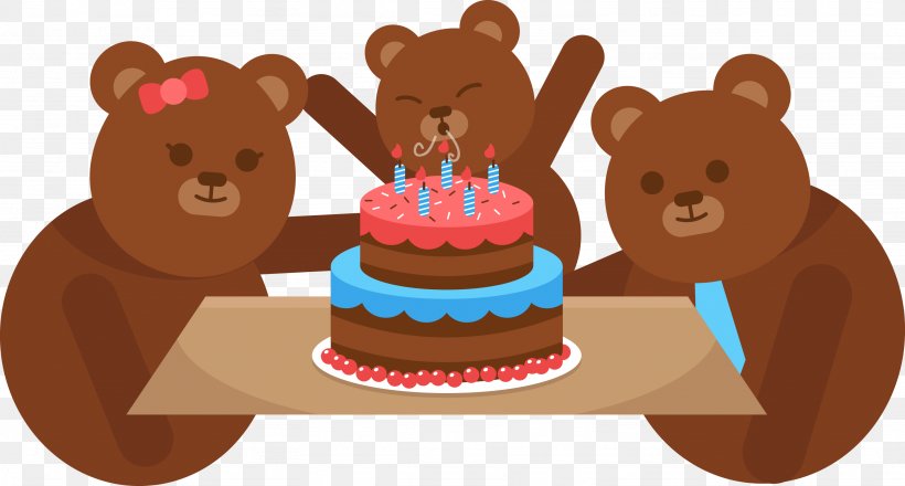 Bear Birthday Cake Greeting Card, PNG, 3076x1654px, Watercolor, Cartoon, Flower, Frame, Heart Download Free