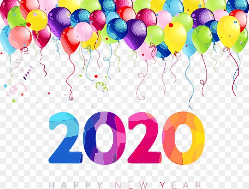 Balloon Party Supply Text Birthday Party, PNG, 3000x2278px, 2020, Happy New Year 2020, Balloon, Birthday, Confetti Download Free