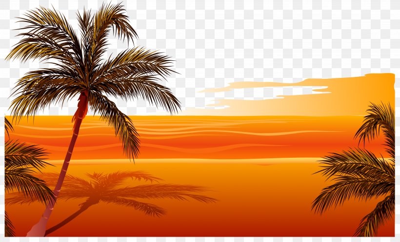 Beach Sunset Drawing Clip Art, PNG, 3871x2350px, Beach, Arecales, Date Palm, Drawing, Free Content Download Free