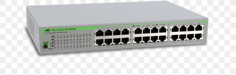AT-FS724L-10 Allied Telesis Ethernet Switch Network Switch Fast Ethernet 100BASE-TX, PNG, 3116x1000px, Allied Telesis, Computer Component, Computer Network, Computer Port, Electronic Device Download Free