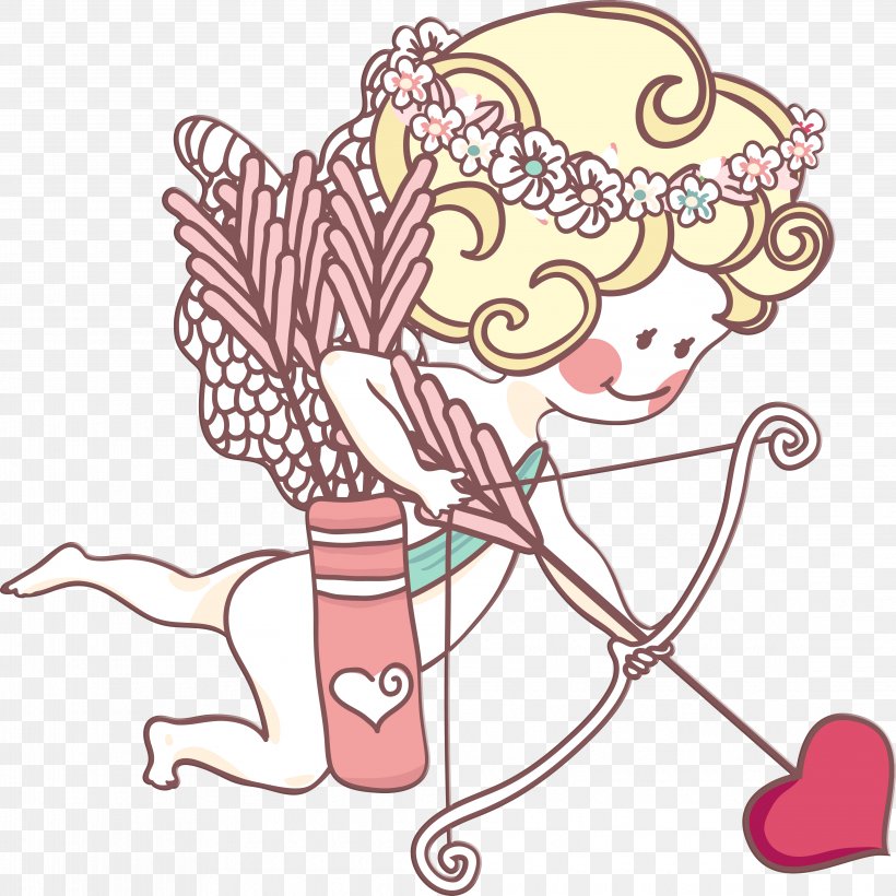 Cupid, PNG, 4556x4559px, Watercolor, Cartoon, Flower, Frame, Heart Download Free