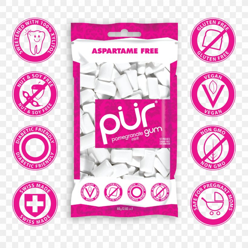 Chewing Gum Peppermint PÜR Gum Sugar Substitute, PNG, 2121x2121px, Chewing Gum, Aspartame, Brand, Chewing, Flavor Download Free