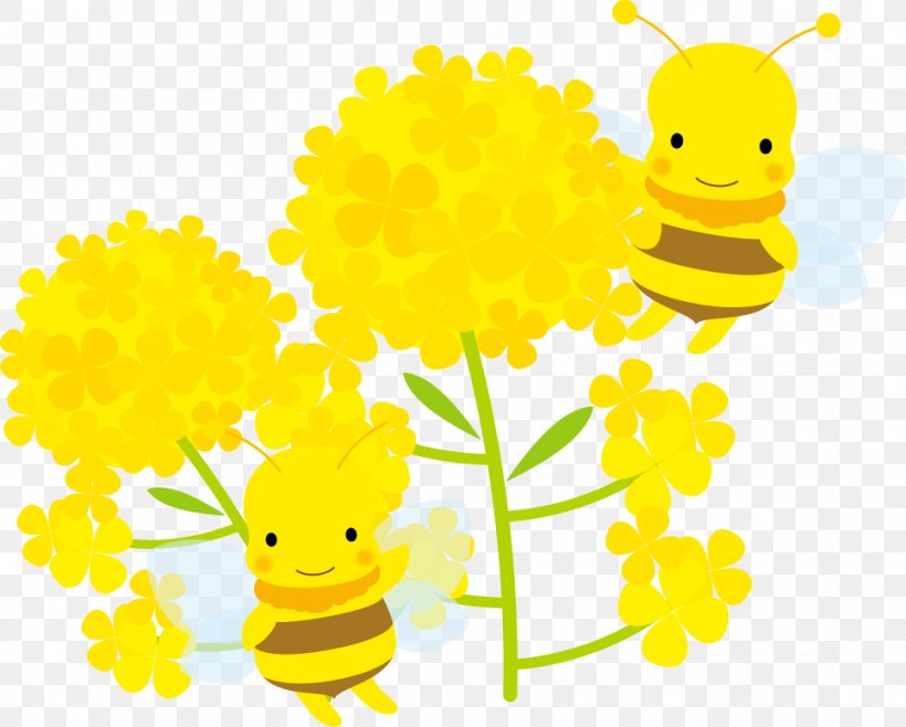 Blossoms And Two Bees Illustration., PNG, 966x776px, Common Sunflower, Bee, Cut Flowers, Dandelion, Drawing Download Free