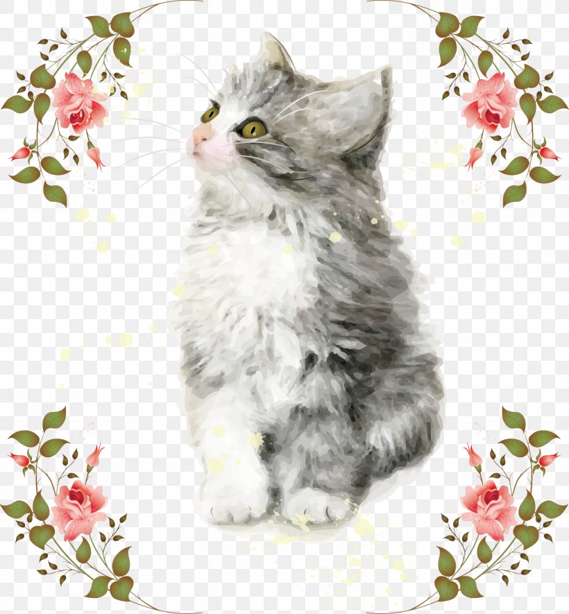 Kitten Cat Watercolor Painting Drawing, PNG, 1496x1615px, Kitten, Carnivoran, Cat, Cat Like Mammal, Domestic Long Haired Cat Download Free