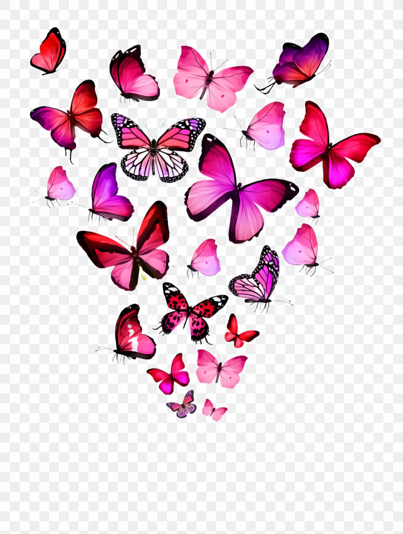 Pink Butterfly Heart Petal Moths And Butterflies, PNG, 1736x2300px, Pink, Butterfly, Heart, Herbaceous Plant, Magenta Download Free