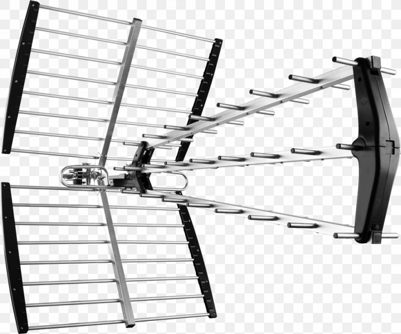 Aerials Television Antenna Ultra High Frequency DVB-T, PNG, 1000x834px, Aerials, Analog Television, Antenna Gain, Automotive Exterior, Black And White Download Free