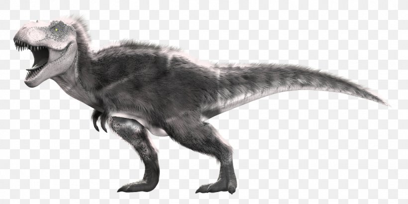 Tyrannosaurus Primal Carnage: Extinction Velociraptor Indominus Rex, PNG, 1024x512px, Tyrannosaurus, Albinism, Animal, Animal Figure, Black And White Download Free