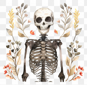 Skeleton - Skeleton With Floral Surround In Halloween Design PNG