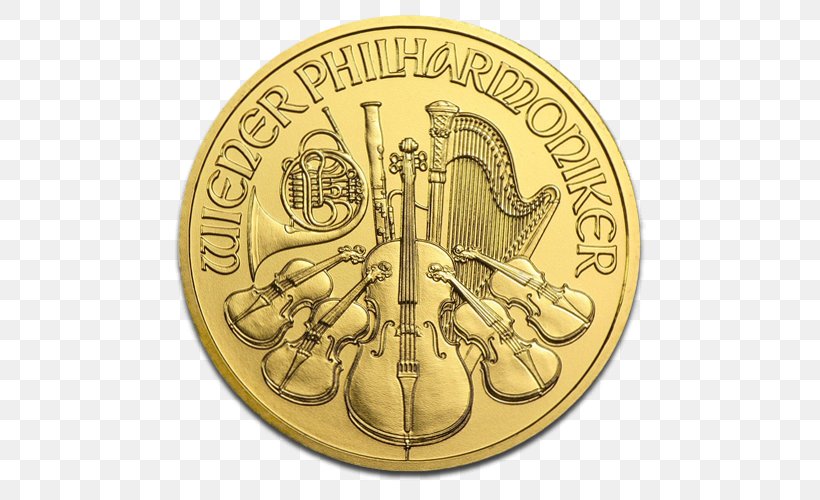 Vienna Philharmonic Bullion Coin Gold Coin Ounce, PNG, 500x500px, Vienna Philharmonic, American Gold Eagle, Austrian Mint, Austrian Silver Vienna Philharmonic, Brass Download Free