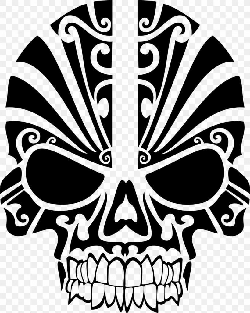 T-shirt Skull Tribe Clip Art, PNG, 1024x1283px, Tshirt, Art, Black And White, Bone, Decal Download Free