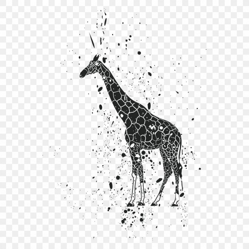 Lion Giraffe Ink Clip Art, PNG, 1000x1000px, Giraffe, Animal, Black And White, Elephant, Giraffidae Download Free