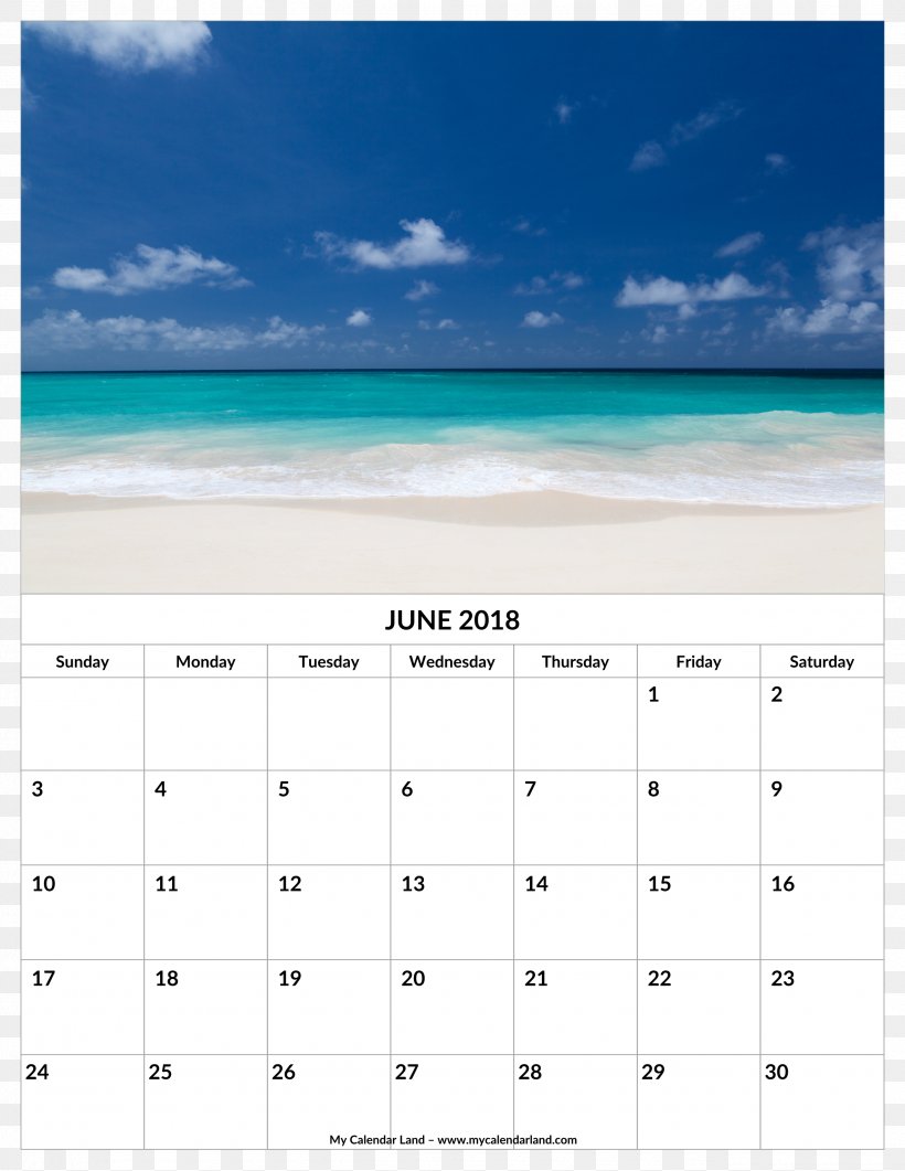 Calendar 0 June 1 May, PNG, 2550x3300px, 2017, 2018, Calendar, Beach, Holiday Download Free