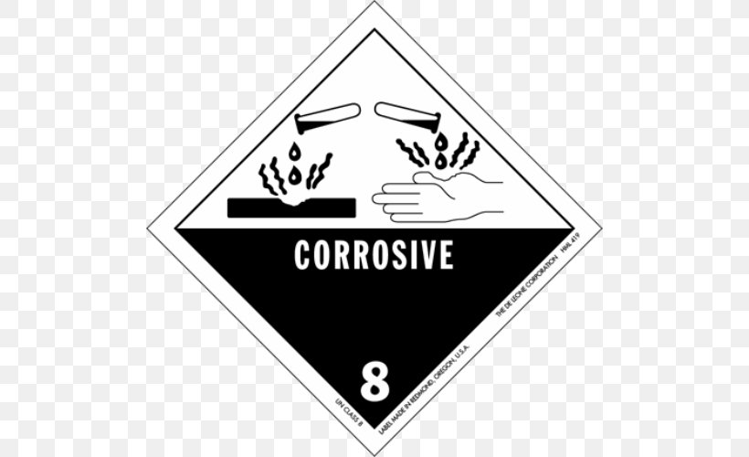 HAZMAT Class 8 Corrosive Substances Label Dangerous Goods Placard, PNG, 500x500px, Corrosive Substance, Acid, Area, Black, Black And White Download Free
