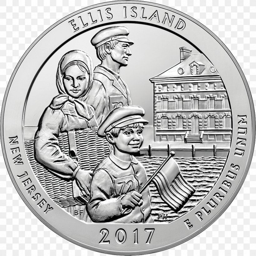 Ellis Island America The Beautiful Silver Bullion Coins Silver Coin, PNG, 1000x1000px, Ellis Island, Black And White, Bullion, Bullion Coin, Cash Download Free