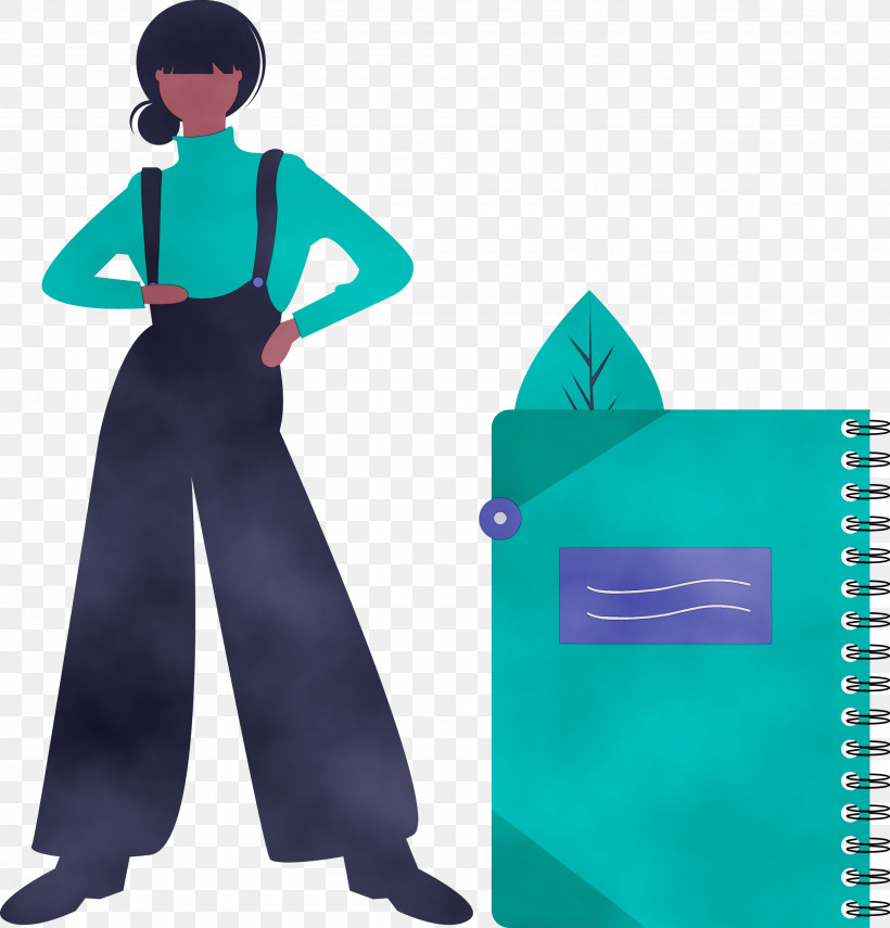 Turquoise Standing, PNG, 2877x3000px, Notebook, Girl, Paint, Standing, Turquoise Download Free