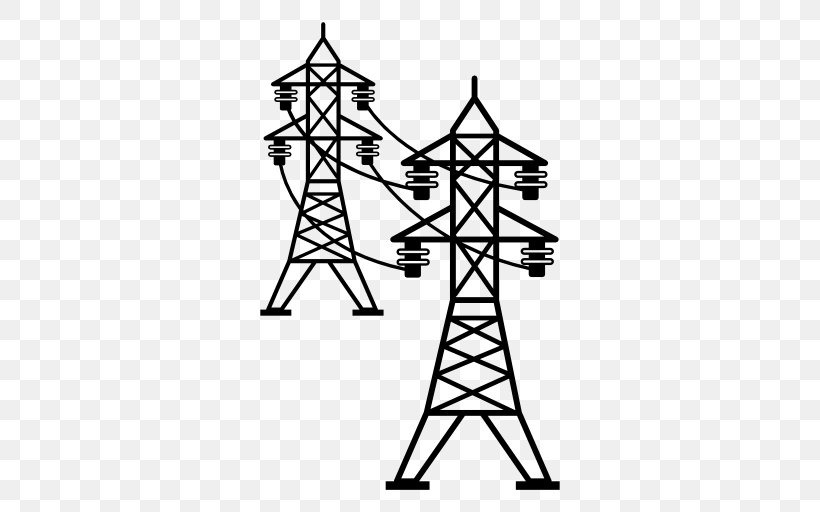 Transmission Tower Overhead Power Line Electric Power Transmission Electricity, PNG, 512x512px, Transmission Tower, Area, Black, Black And White, Electric Power Download Free