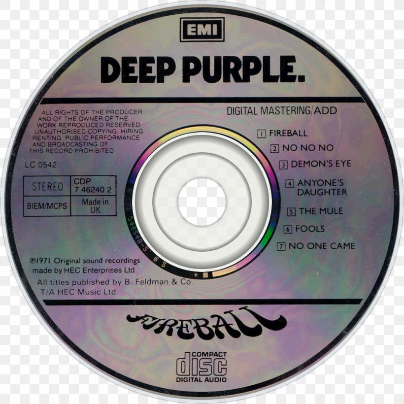 Compact Disc Fireball Deep Purple Gillan No No No, PNG, 1000x1000px, Watercolor, Cartoon, Flower, Frame, Heart Download Free