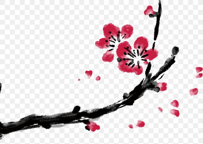 Ink Wash Painting Plum Blossom Poster Clip Art, PNG, 834x594px, Ink Wash Painting, Blossom, Branch, Cherry Blossom, Chimonanthus Praecox Download Free