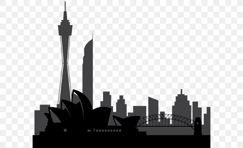 City Of Sydney Silhouette Clip Art, PNG, 600x501px, City Of Sydney, Black And White, Building, City, Cityscape Download Free