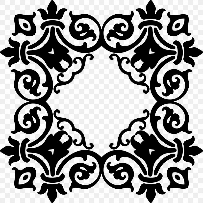 Damask Ornament Clip Art, PNG, 2324x2324px, Damask, Banner, Black, Black And White, Flower Download Free