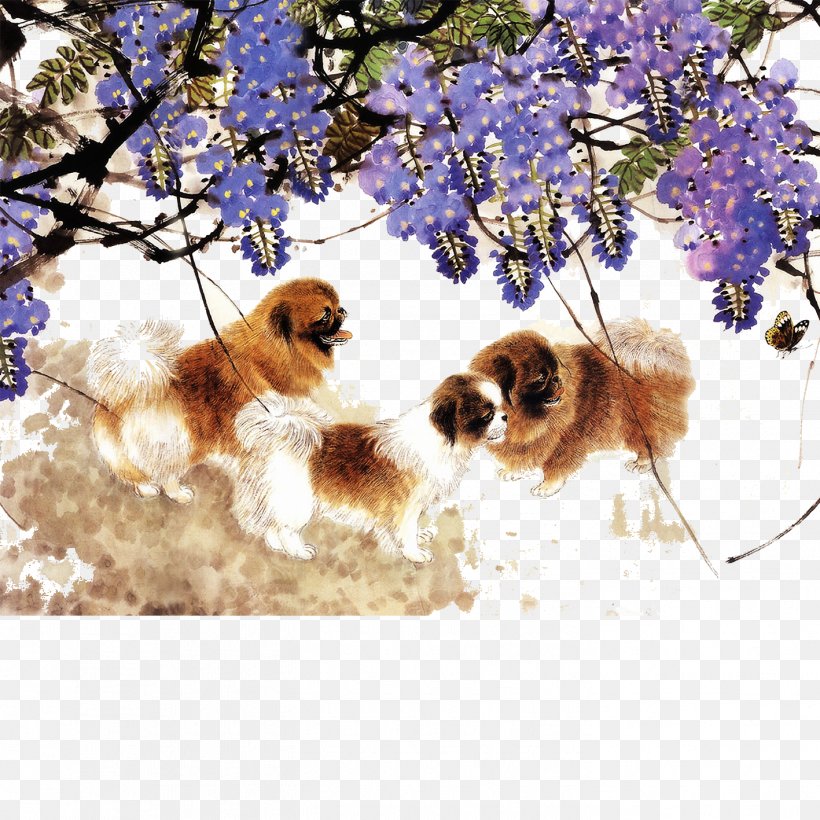 Samoyed Dog Ink Wash Painting Gongbi, PNG, 1417x1417px, Samoyed Dog, Carnivoran, Cartoon, Chinese Painting, Companion Dog Download Free