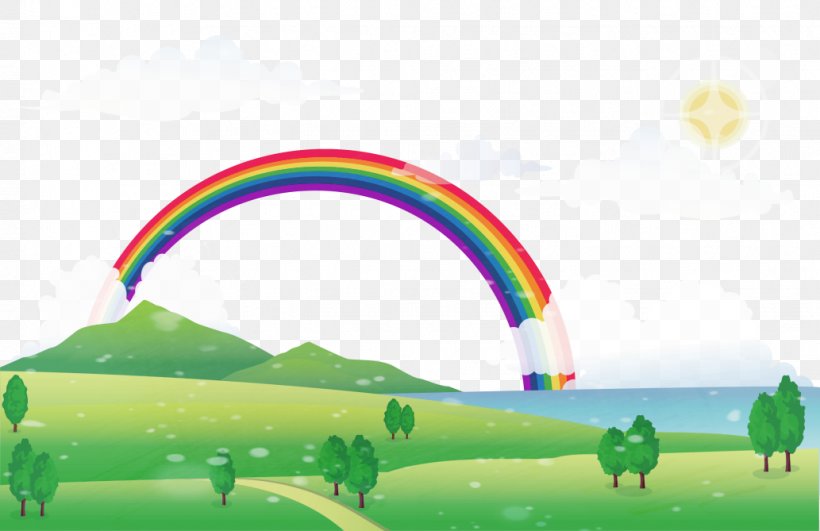 Rainbow Illustration, PNG, 1033x669px, Rainbow, Fukei, Grass, Green, Landscape Download Free
