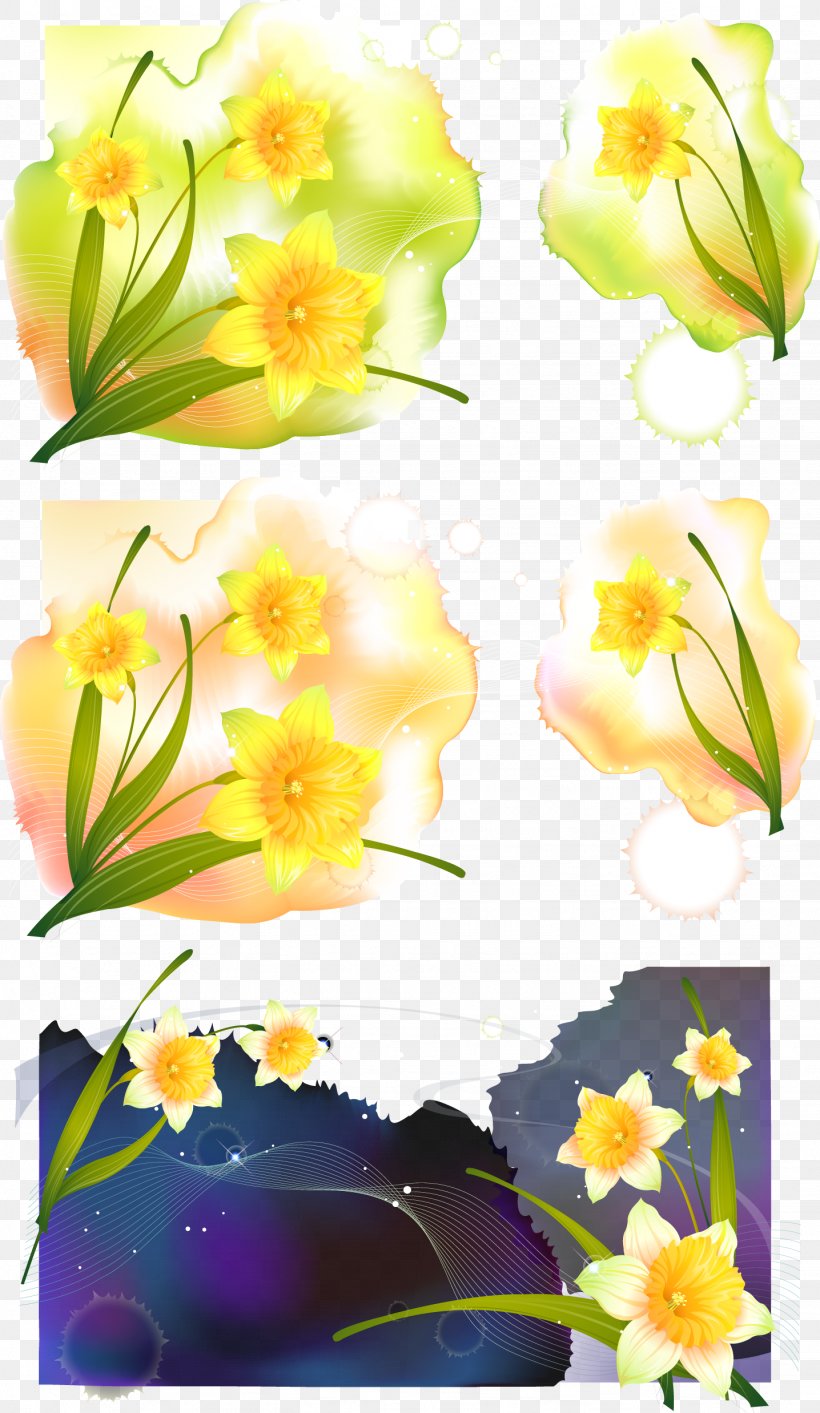 Vector Yellow Flowers, PNG, 1436x2476px, Narcissus Pseudonarcissus, Art, Cut Flowers, Daffodil, Flora Download Free