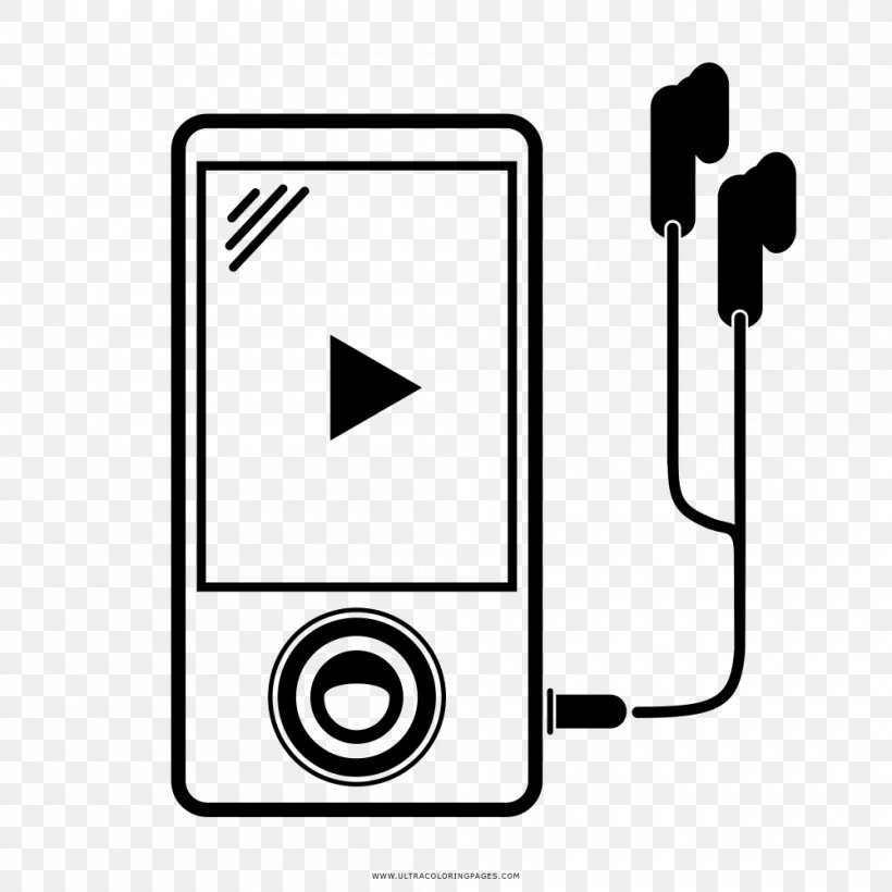 Drawing Walkman MP3 Player Coloring Book, PNG, 1000x1000px, Drawing, Area, Black And White, Brand, Coloring Book Download Free