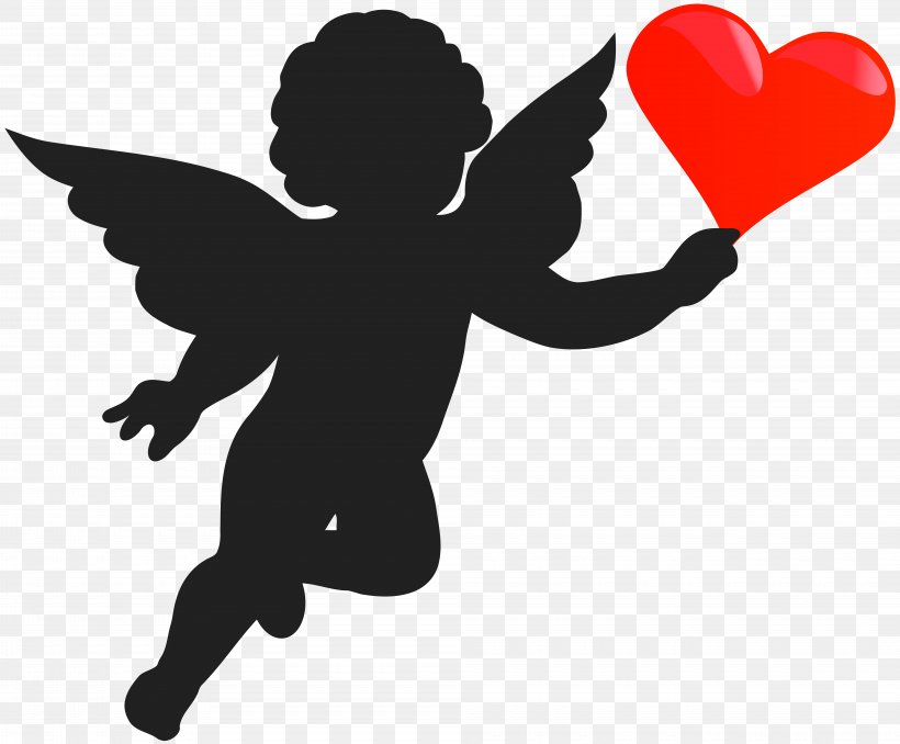 Cherub Cupid Angel Silhouette, PNG, 8000x6619px, Watercolor, Cartoon, Flower, Frame, Heart Download Free