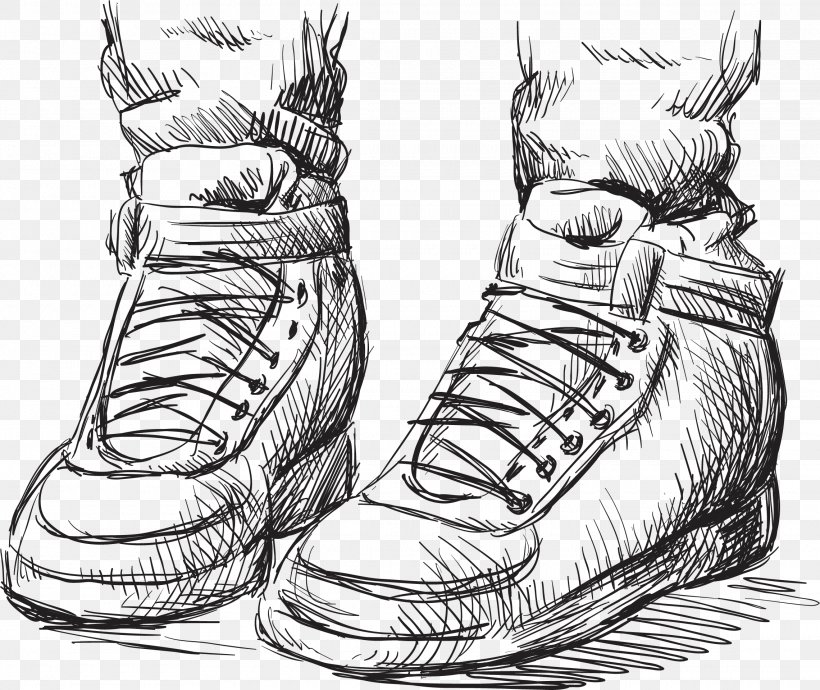 Shoe Drawing Sneakers High-heeled Footwear, PNG, 2280x1919px, Shoe, Artwork, Black And White, Boot, Cross Training Shoe Download Free