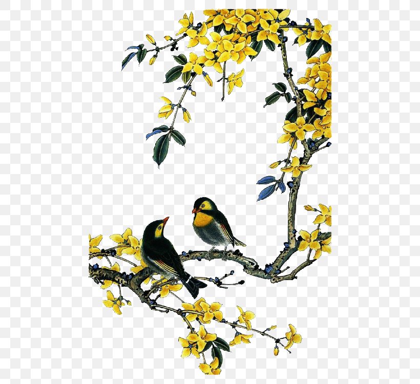 Bird-and-flower Painting Chinese Painting Gongbi, PNG, 500x750px, Bird, Art, Beak, Birdandflower Painting, Branch Download Free