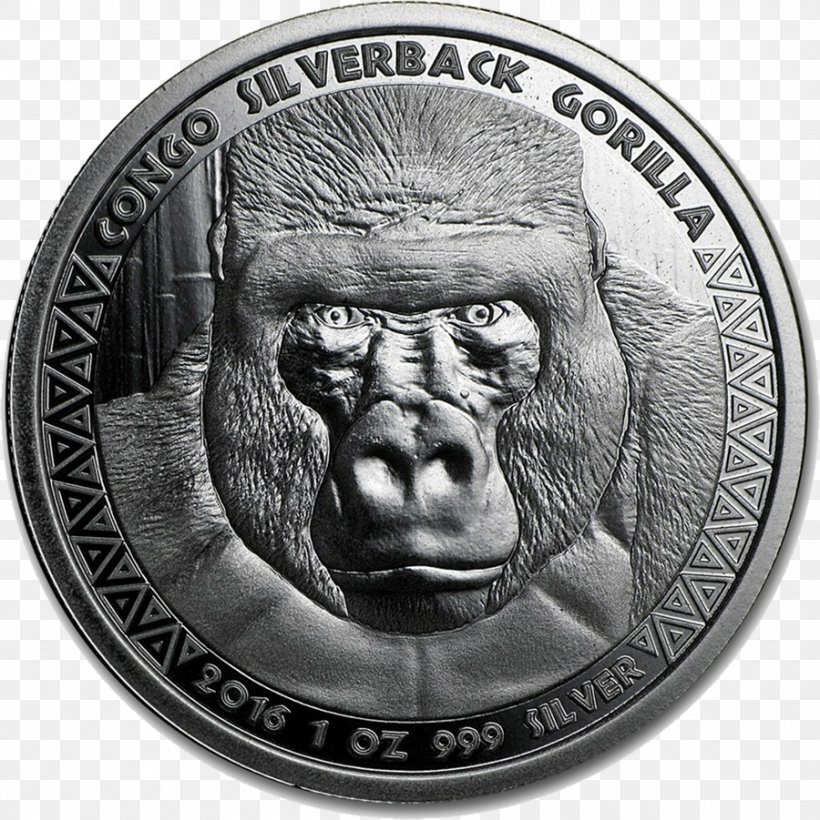 Congo Gorilla Bullion Coin Silver Coin, PNG, 900x901px, Congo, Apmex, Australian Silver Kookaburra, Black And White, Britannia Download Free