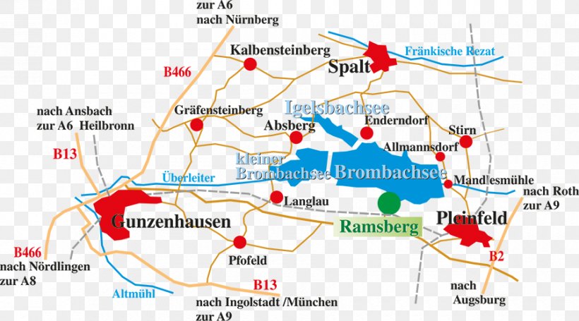 Ramsberg Am Brombachsee Großer Brombachsee Franconian Lake District Restaurant Strandcafe Pension Zottmann Pfofeld, PNG, 900x500px, Map, Area, Diagram, Franconia, Sky Download Free