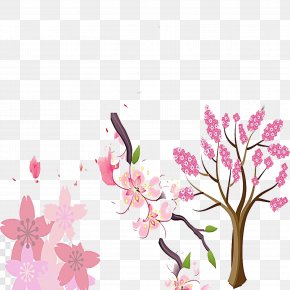 Cartoon Hand-painted Cherry Trees Buckle Free Material - Cherry Blossom Cerasus PNG