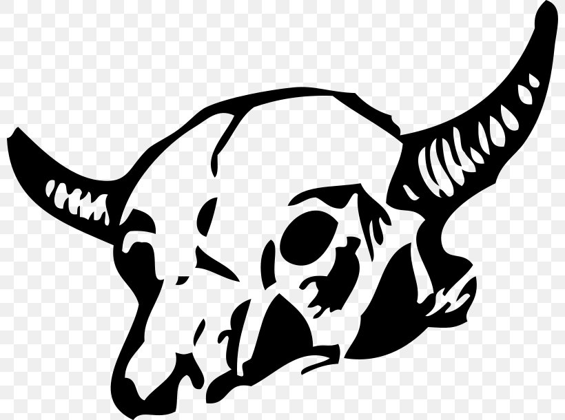 Cattle Skull Clip Art, PNG, 800x610px, Cattle, Artwork, Black, Black And White, Bone Download Free