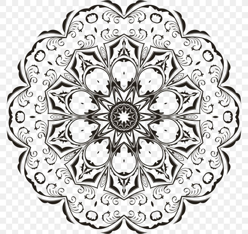 Mandala Coloring Book Design Image, PNG, 776x774px, Mandala Coloring Book, Area, Art, Black And White, Coloring Book Download Free