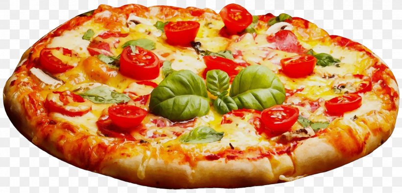 Pizza Margherita, PNG, 2456x1178px, Watercolor, American Food, Baked Goods, Basil, Cuisine Download Free