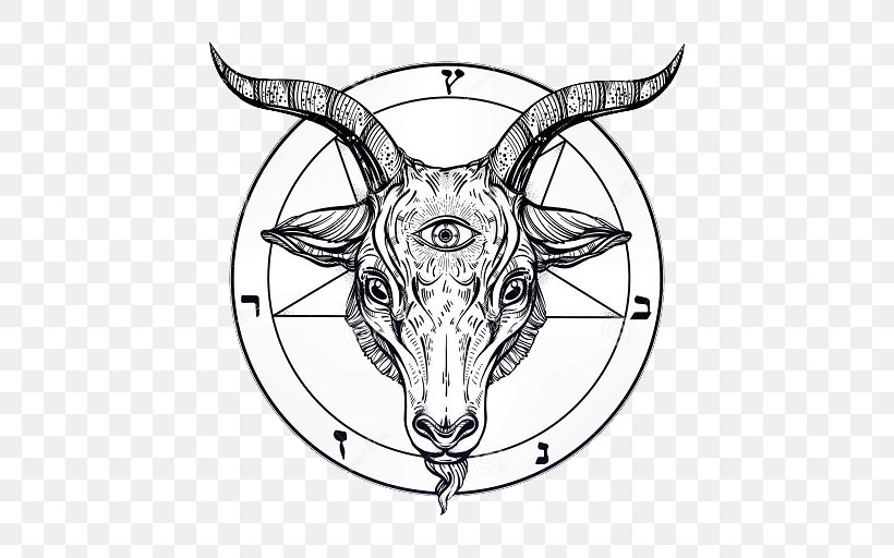 Goat Satanism Baphomet Pentagram Symbol, PNG, 512x512px, Goat, Antler, Art, Baphomet, Black And White Download Free