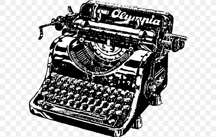 Typewriter Drawing Clip Art, PNG, 600x522px, Typewriter, Black And White, Document, Drawing, Free Content Download Free