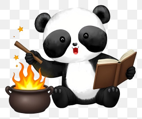 Halloween Panda - Panda Wizard With Book And Cauldron PNG