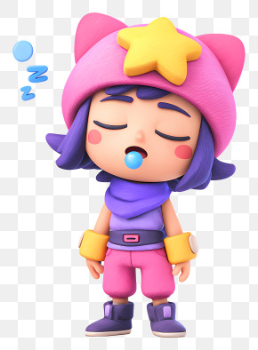 Sandy From Brawl Stars - Sleeping Girl With Cat Hat PNG